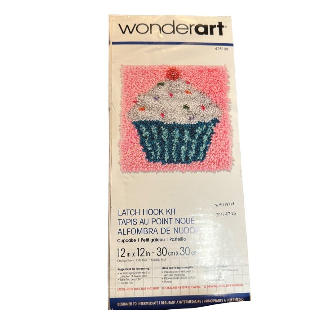Wonderart Shaggy Latch Hook Rug Kit 12x12 cupcake pillow wall hanging decor 4261